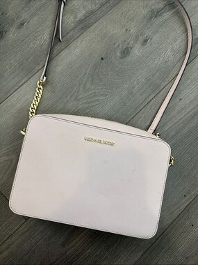 Michael Kors Light Pink Saffiano Crossbody Camera Bag with Gold Hardware